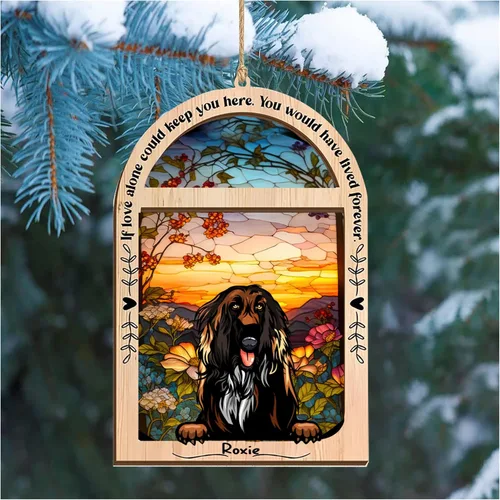 Vista 5 de LOVELYPOD Adorno de Navidad personalizado de sabueso afgano, atrapasoles con nombre, regalos de pérdida de mascotas, regalos para amantes