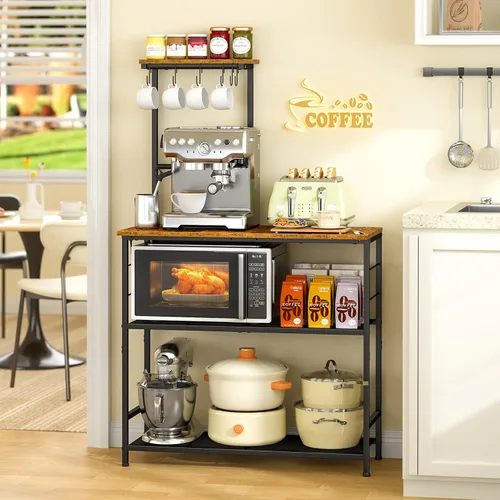 Vista 9 de 3IngSeagulls - Estante de panadería para cocina con almacenamiento, soporte para microondas con estantes ajustables, soporte de cocina con 10 Gris