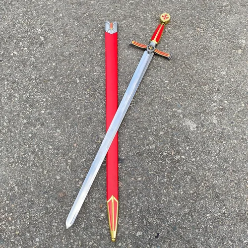 Vista 6 de Medieval Templar Knight Sword – 33-33.3 Inch Black & Red & Gold Crusader Replica for Cosplay, Collection & Display