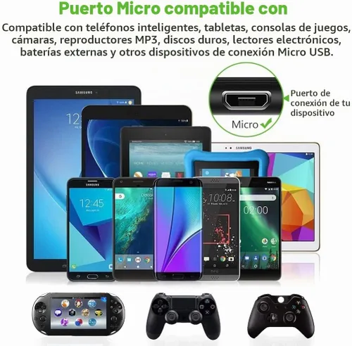 Vista 3 de Cable micro USB, 3 unidades, cargador Android de 10 pies, cable de carga Azul