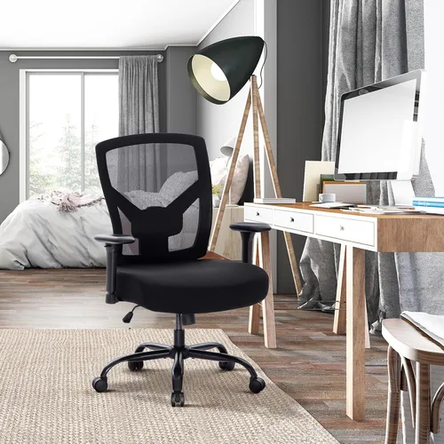 Vista 2 de ALPHA HOME Silla de oficina resistente, ergonómica, silla de computadora de malla con respaldo medio con soporte lumbar, silla de escritorio