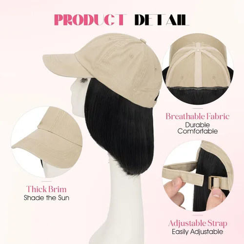 Vista 3 de S-noilite Gorra de béisbol de 6 pulgadas con peluca corta de peinado Bob