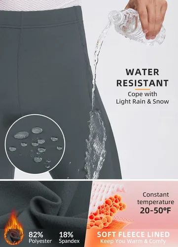 Vista 3 de BALEAF Mallas de forro polar para hombre, pantalones térmicos de ciclismo, resistentes al agua, con cremallera, bolsillos, para invierno, cálido