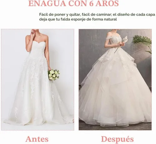 Vista 5 de SISROL Womens 6 Hoop Skirt Crinoline Petticoat Underskirt for Wedding Dress Blanco