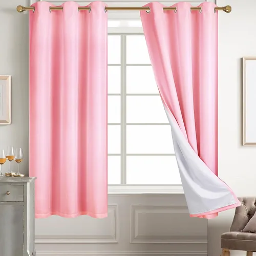 Vista 103 de Diraysid Cortinas 100% opacas de lino beige para dormitorio, con ojales, aislamiento térmico, cortinas de oscurecimiento de habitación
