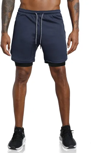 Vista 2 de Leidowei - Shorts 2 en 1, ligeros, de 7 pulgadas y con bolsillos con cierre para hombre, para entrenamiento, correr, hacer yoga y gimnasio