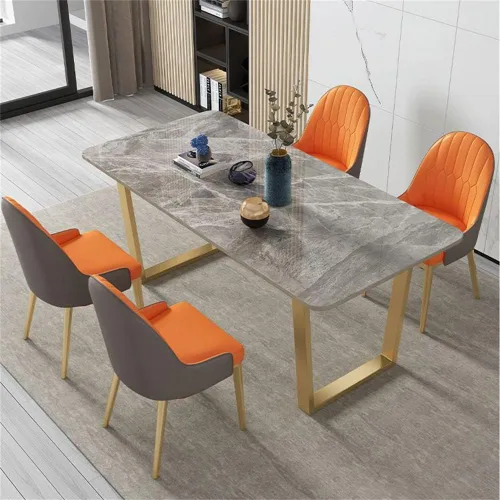 Vista 10 de LAKIQ Mesa de comedor rectangular moderna de piedra sinterizada para apartamento, cocina, comedor, solo con pedestal doble