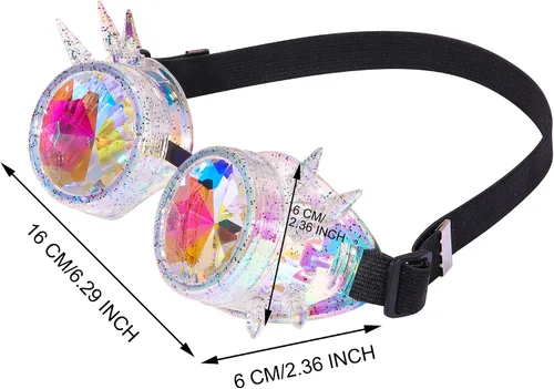 Vista 156 de Gafas de caleidoscopio retro con pinchos, gafas de cristal arcoíris steampunk estilo soldadura, gafas de cosplay punk