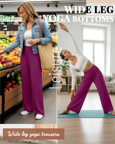 Vista 4 de Neer - Conjunto de 3 pantalones de yoga de pierna ancha para mujer - Pantalones deportivos cómodos, holgados, de cintura alta y casuales