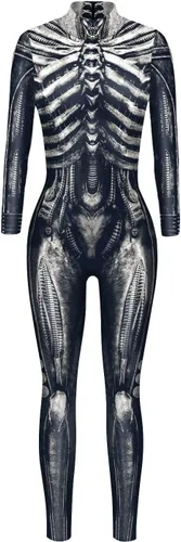 Vista 3 de Enterizo de mujer con estampado de esqueleto de robot mecánico 3D para Halloween, disfraz de cosplay