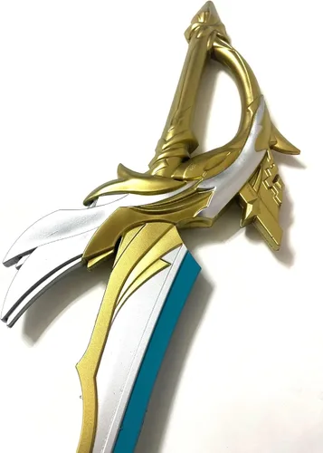Vista 4 de Espada de espuma de fantasía de 40 pulgadas Aquila Favonia azul, dorado y plateado espuma de alta densidad para cosplay y colección Genshin Impact