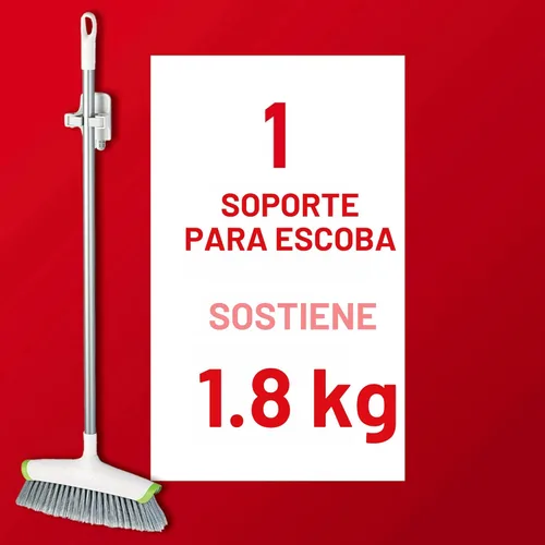 Vista 3 de Command Pinzas de escoba y trapeador, 2 colgadores y 4 tiras, soporte de pared colgante sin daños para escoba y trapeador, organizador de limpieza