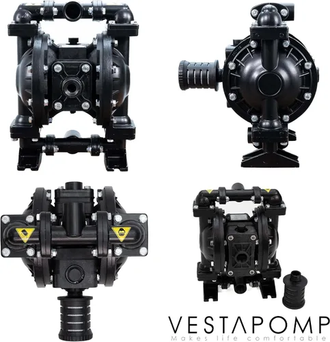 Vista 4 de Vestapomp Bomba de diafragma operada por aire, nueva versión, bomba de diafragma de aire, aceite residual AODD, doble transferencia neumática