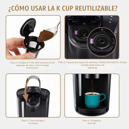 Vista 6 de K Cups reutilizables para K-eurig, paquete de 8 K Cups de cápsulas de café reutilizables, K Cup reutilizable universal para K-eurig 1.0 y 2.0