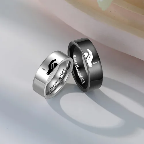Vista 4 de Fortheday Juego de anillos personalizados a juego para él y ella, anillos de promesa personalizados para parejas, juego de anillos de compromiso
