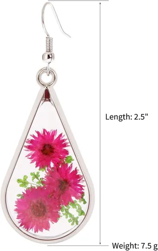 Vista 5 de BaubleStar Pendientes de lágrima de flor prensada, flores secas, gota colgante, joyería de moda