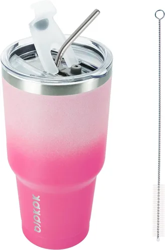 Vista 22 de BJPKPK Vaso térmico negro con tapa y pajita, de acero inoxidable, de 20 onzas, para café Pintura de caucho negro