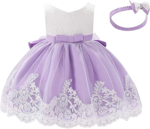 Vista 2 de Vestido tutú de encaje con volantes y flores para bebé, para el primer bautizo, la Santa Comunión