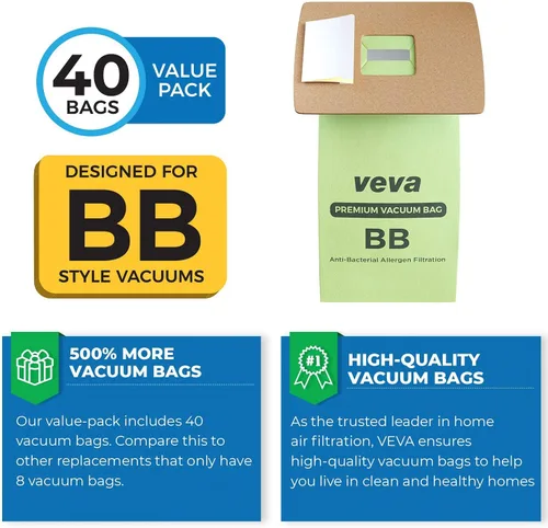 Vista 3 de Paquete de 40 bolsas de vacío tipo BB para aspiradora Oreck de mano PKBB12DW, BB180, BB280, BB850, BB870, BB880, BB900, BB1000, BB1100, BB1200