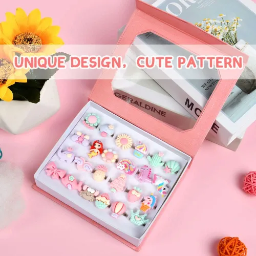 Vista 8 de OSDUE Anillos ajustables para niña, 24 anillos de juego en caja sin duplicados para niños, anillos de simulación y disfraces para niñas de 3 a 12