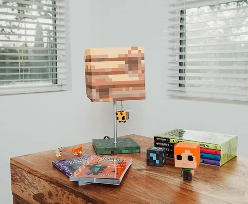 Vista 3 de Minecraft Lámpara de escritorio con bloque de nido de abeja amarilla con extractor de abeja 3D, lámpara de mesa de noche con luz LED de estado