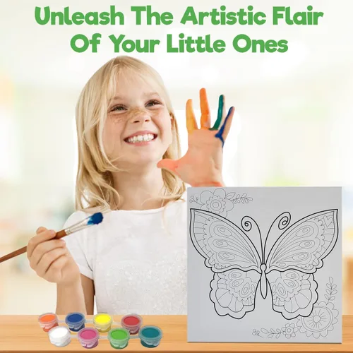 Vista 2 de Misco Juguetes de pintura de lienzo para fiestas, kit de arte de 11 piezas de lienzo predibujado para pintar y sorber, 8 colores y pincel incluidos
