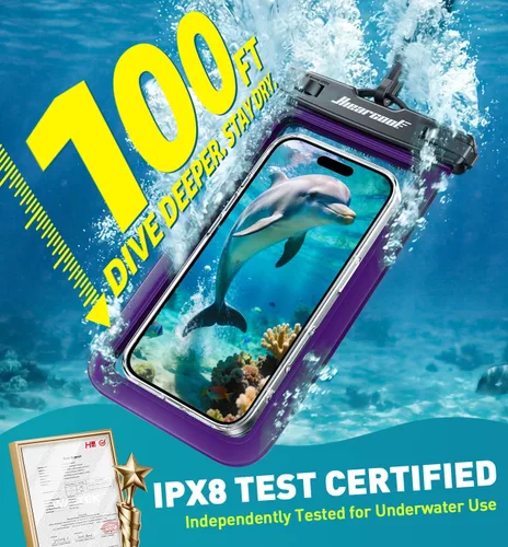 Vista 29 de Hiearcool Funda impermeable IPX8 para iPhone 17/16/15/14 Pro Max, bolsa seca para teléfono celular para artículos esenciales de playa y crucero