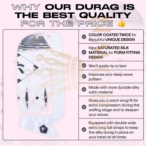 Vista 73 de Art Silky Durag con colas largas y anchas, durags de tela de seda suave satinada para mayor comodidad y compresión