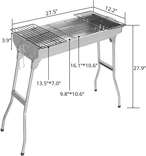 Vista 2 de Outvita Parrilla de carbón portátil, 28 x 13 x 27 pulgadas, parrilla plegable de acero inoxidable y ahumador para cocinar al aire libre, camping