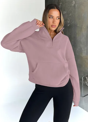 Vista 5 de Trendy Queen - Sudaderas con medio cierrey capucha de gran tamaño, comoda, extragrande, para otoño, Y2K, ropa de invierno, 2024