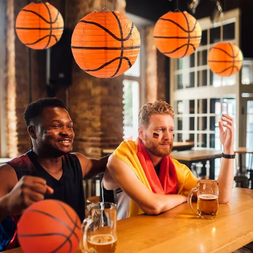 Vista 5 de 10 Piezas Linternas de Papel de Baloncesto Naranjas Decoraciones de 8 Pulgadas para Colgar del Techo Linternas de Baloncesto Linternas de Papel