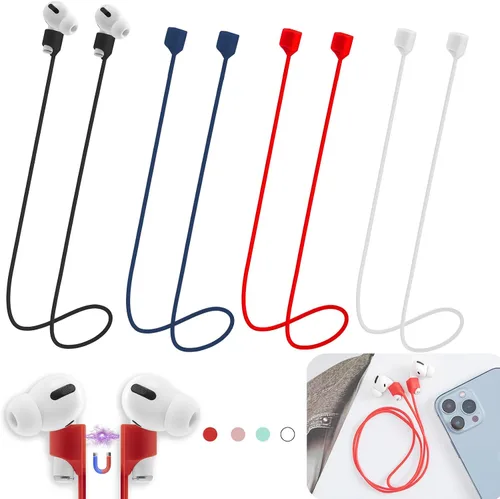 Vista 12 de Correas magnéticas antipérdida para AirPods, paquete de 4 unidades, cordón de cuello de silicona suave con diseño magnético ultra fuerte, compatible