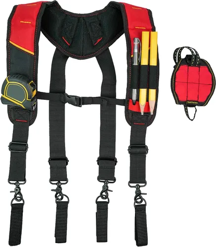 Vista 11 de KUNN Tirantes de Cinturón de Herramientas para Hombres con Pulsera Magnética, Tirantes de Trabajo Resistentes para Construcción Electricistas Negro