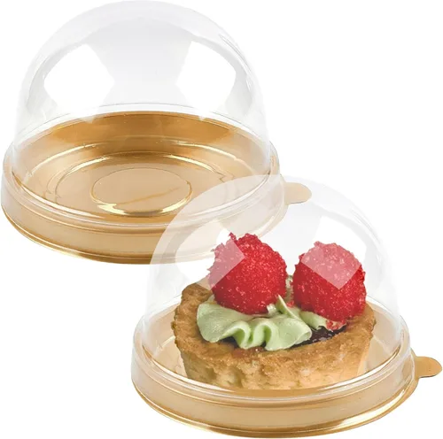 Vista 8 de TOFLEN Mini recipientes de postre con tapas de cúpula, 100 soportes individuales de plástico transparente para galletas, caja pequeña para mini