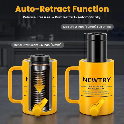 Vista 6 de NEWTRY Gato hidráulico hueco de 20 toneladas con cilindro de 2’’ de carrera Porta Power Ram de elevación industrial con retracción automática