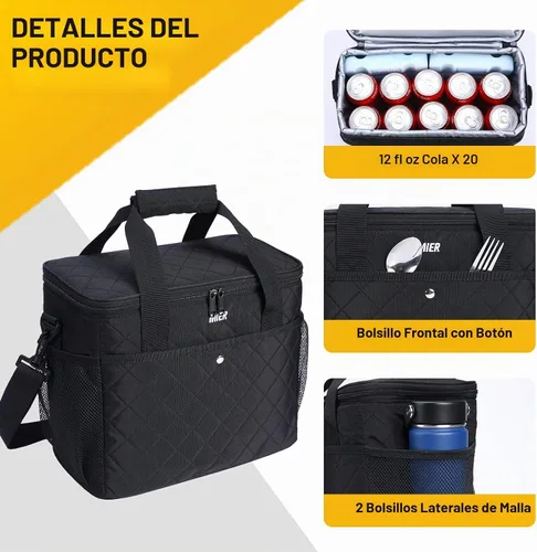 Vista 2 de MIER Bolsa de asas grande con aislamiento térmico y suave de 18 L para Negro
