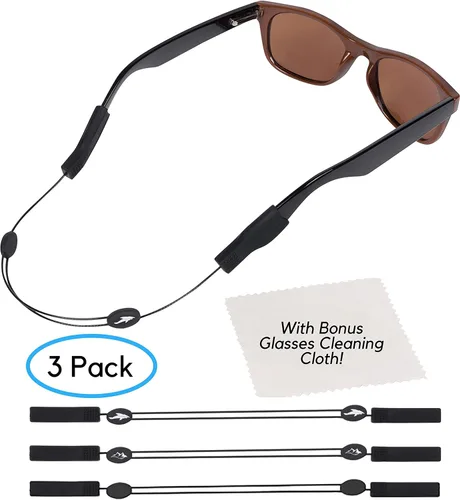 Vista 2 de Correa ajustable para lentes (paquete de 3) – Correa de gafas de sol sin cola – Cordón de cuerda para gafas – Con paño de limpieza adicional