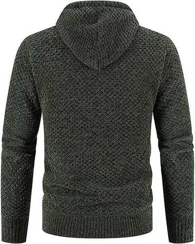 Vista 4 de Chaqueta de punto para hombre, manga larga, ajuste regular, con capucha, casual, holgada, con cordón #01 Verde Ejército