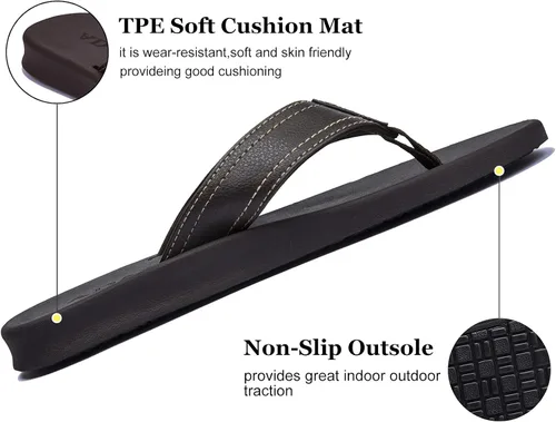 Vista 2 de ADAX Sandalias de cuero cómodas para hombre, antideslizantes, con cojín deportivo para playa, sandalias de tanga