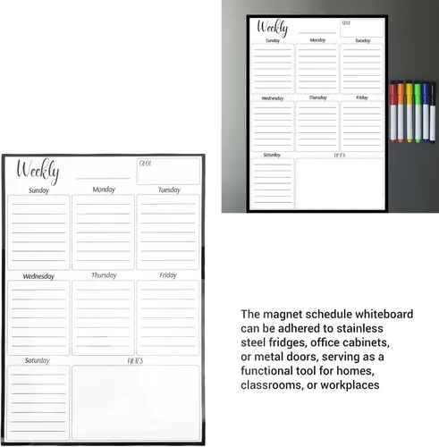 Vista 6 de Hyuduo Magnet Planner, Weekly Dry Erase Board for Fridge with Powerful Magnet, Erasable Reusable Vertical Layout PET Material, for Family Meal