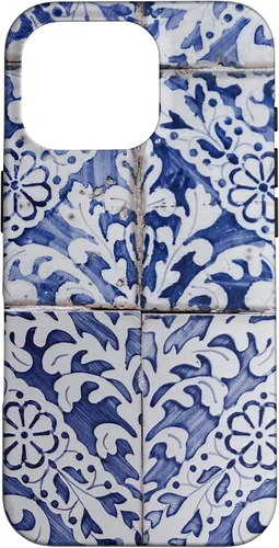 Vista 20 de Azulejos de patrón portugués - Funda azul y blanca floral para iPhone 17
