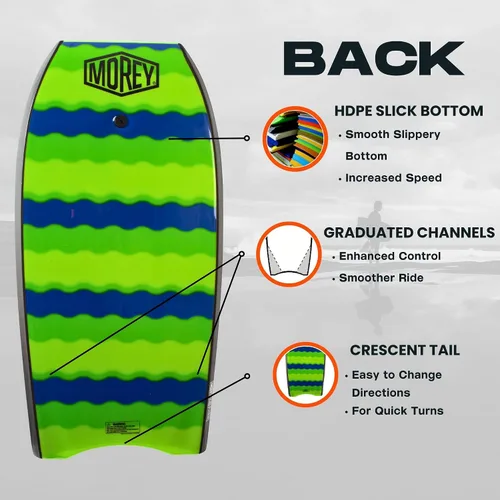 Vista 3 de Morey Big Kahuna Bodyboard de 44 pulgadas Bodyboard para jinetes altos Tablero de cuerpo de alto rendimiento Diseño duradero de núcleo PHUZION