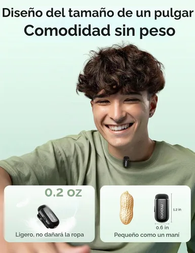 Vista 6 de MAONO Wave T1 Mini Micrófono Lavalier inalámbrico para iPhone Android Phone PC, cancelación de ruido AI, rango de 328 pies, filtro de voz, batería