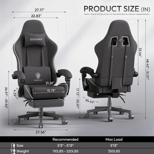 Vista 3 de Dowinx Silla de juegos grande y alta de tela con reposapiés, cojín de resorte para oficina en casa, respaldo alto, reclinable, altura ajustable