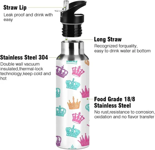 Vista 3 de Botella de agua aislada de acero inoxidable con pajita de 32 onzas, botellas de agua a prueba de fugas para gimnasio, viajes al aire libre, escuela