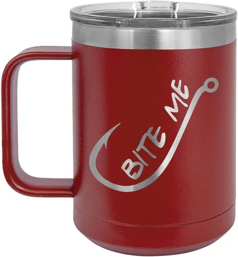 Vista 16 de BITE ME Negro 15 oz Taza de café w/tapa deslizante Taza de café de viaje aislada Ideas de regalos de cumpleaños o Navidad de mujeres u hombres