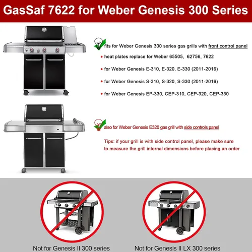 Vista 6 de GasSaf Deflector de calor para parrillas Weber Genesis 7622, placas de calor para parrillas Genesis 300, E/S-310, E/S-320, E/S-330, paquete de 2