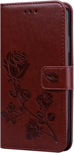 Vista 7 de CCSmall para Xiaomi Redmi Note 11 4G Wallet Flip Case w/Wrist Strap RS Marrón PU cuero 3D rosa flor relieve cubierta protectora con cierre
