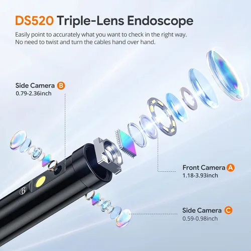 Vista 4 de Herramienta de boroscopio de triple lente, cámara endoscopio DEPSTECH con pantalla IPS de 5 pulgadas y luces, cámara de inspección de alcantarillado