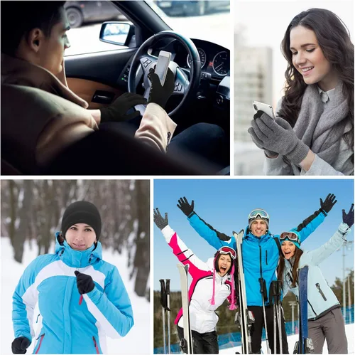 Vista 5 de SATINIOR 6 gorros cálidos de invierno con forro polar y guantes térmicos antideslizantes para pantalla táctil